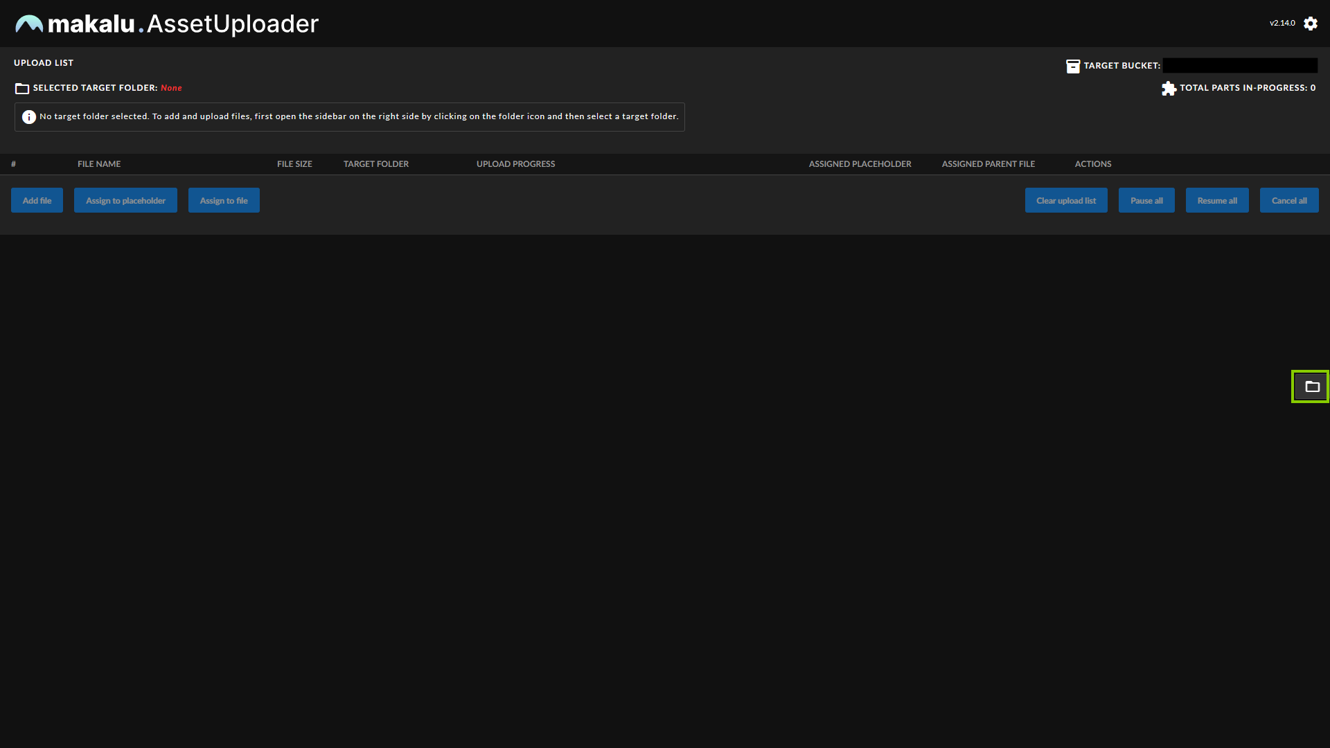 Asset Uploader - Open sidebar