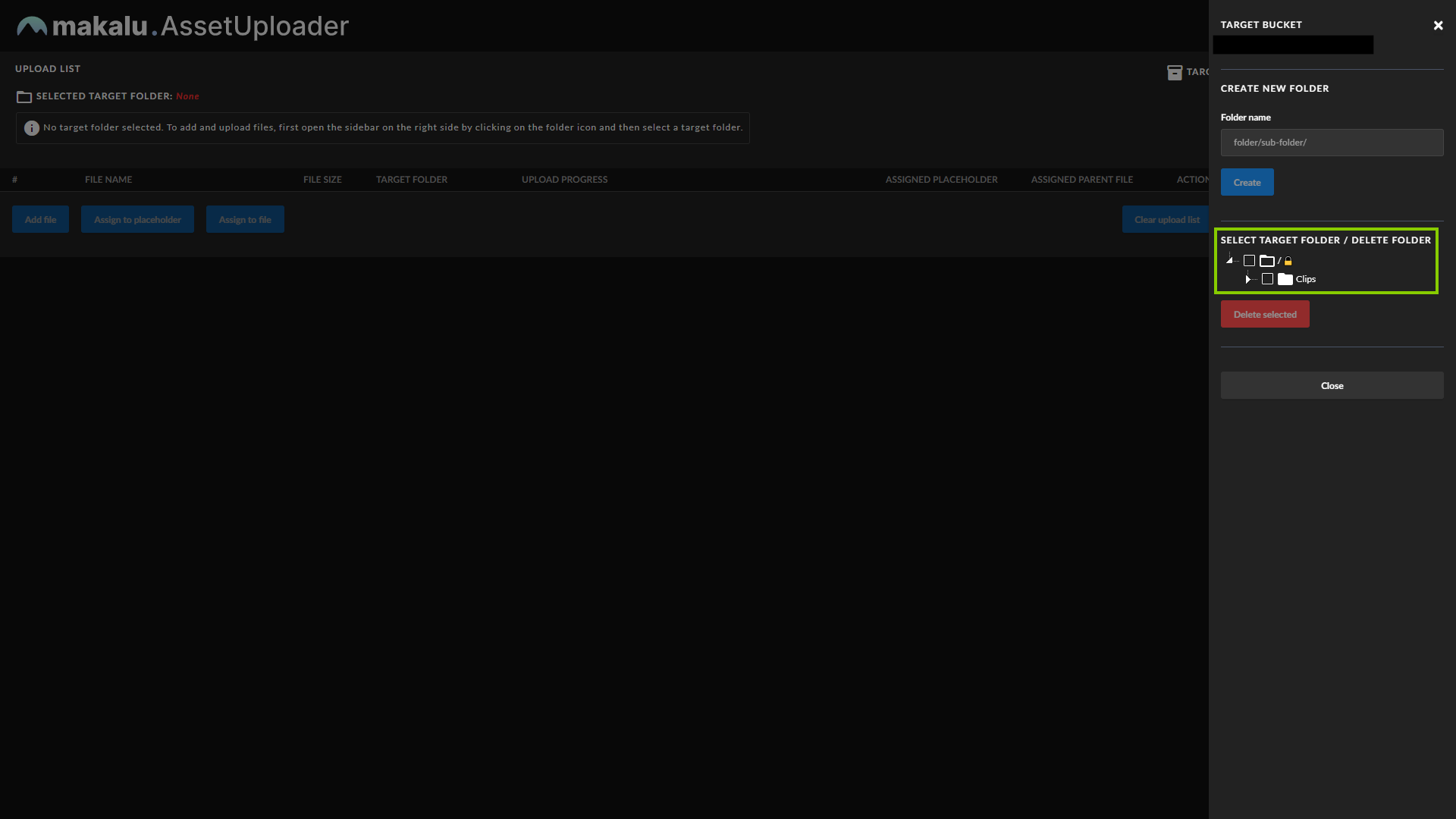 Asset Uploader - Select target folder