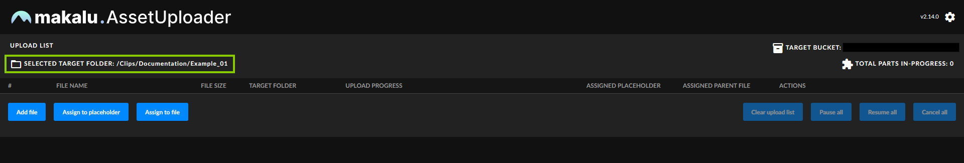 Asset Uploader - Target folder selected