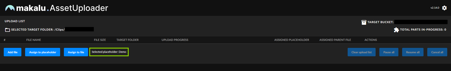 Asset Uploader - Placeholder selected