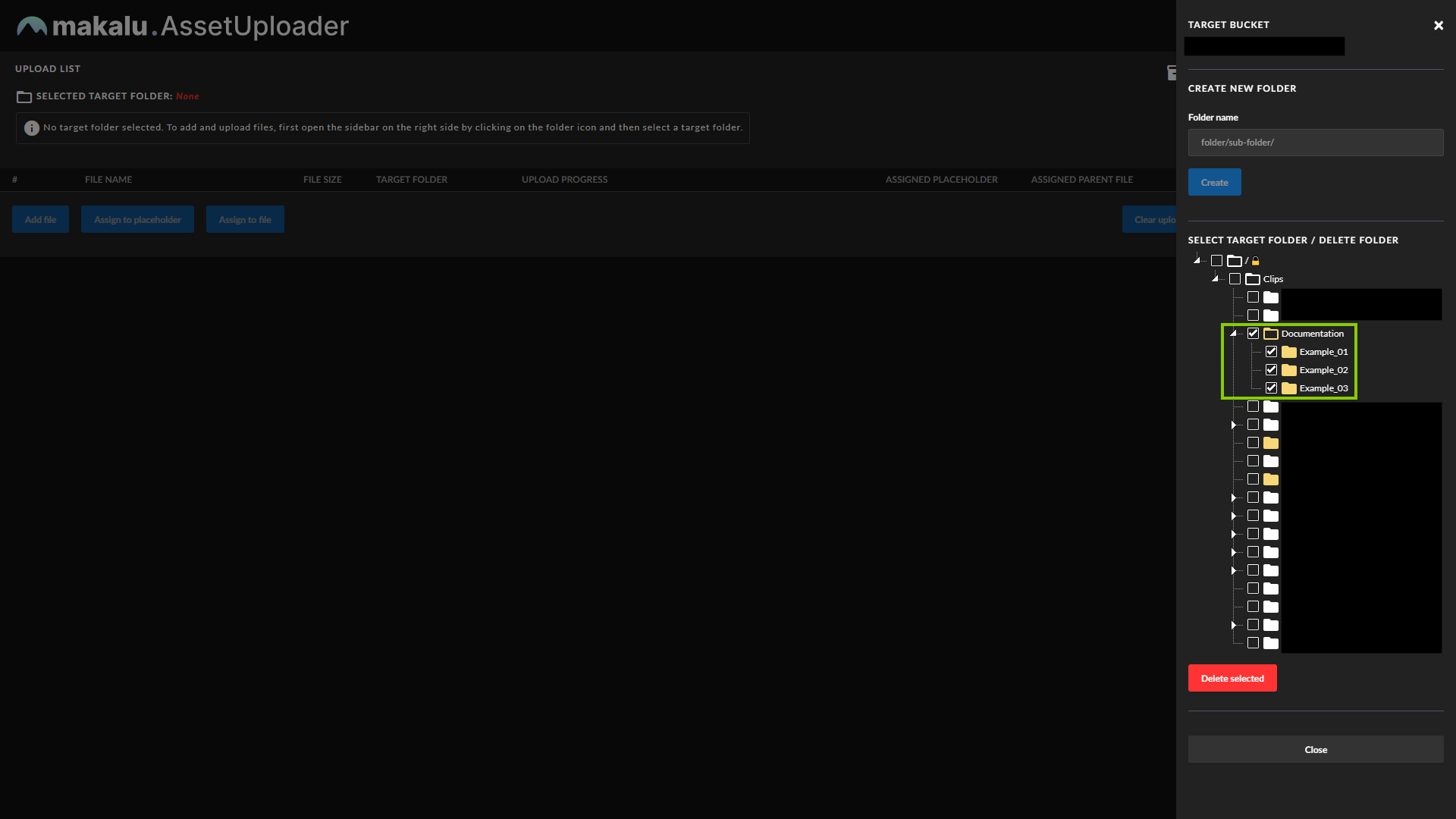 Asset Uploader - Select folders to be deleted
