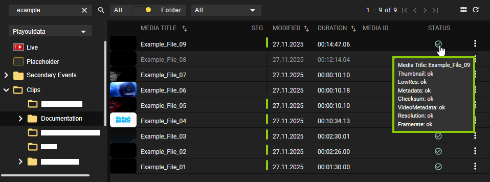 Automation - Detailed media asset status (time-related information)