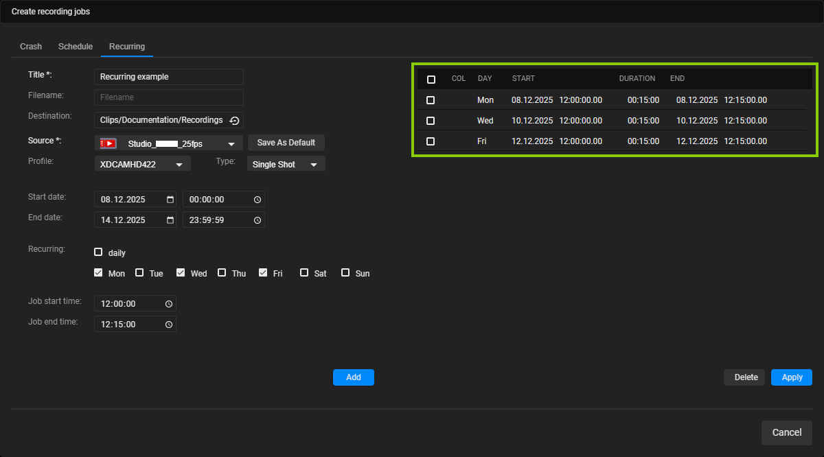 Automation - Recording jobs added to the preview list