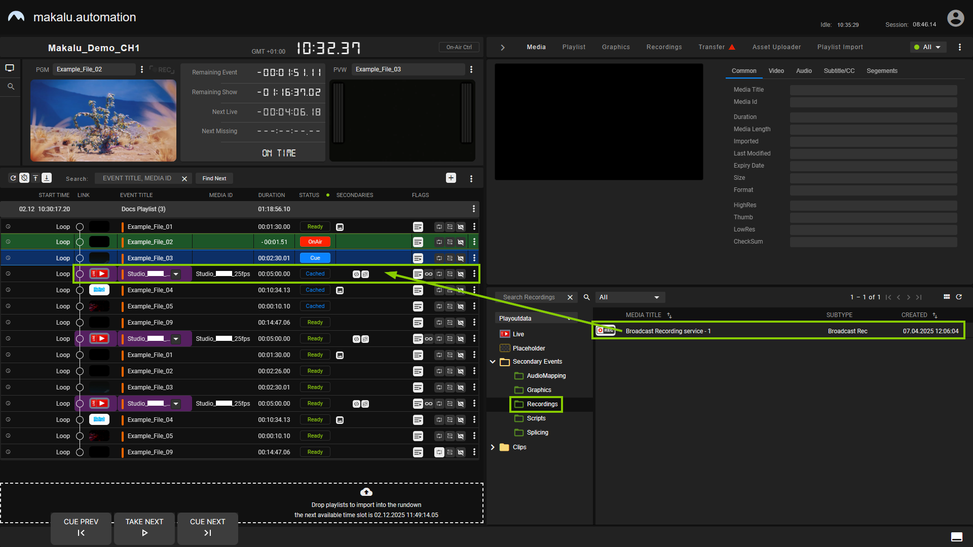 Automation - Add a recording secondary event to the rundown