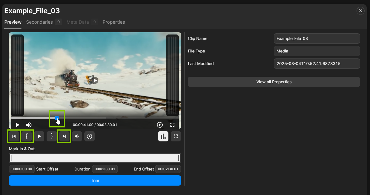 Traffic - Trim clip - Set mark in via preview player controls