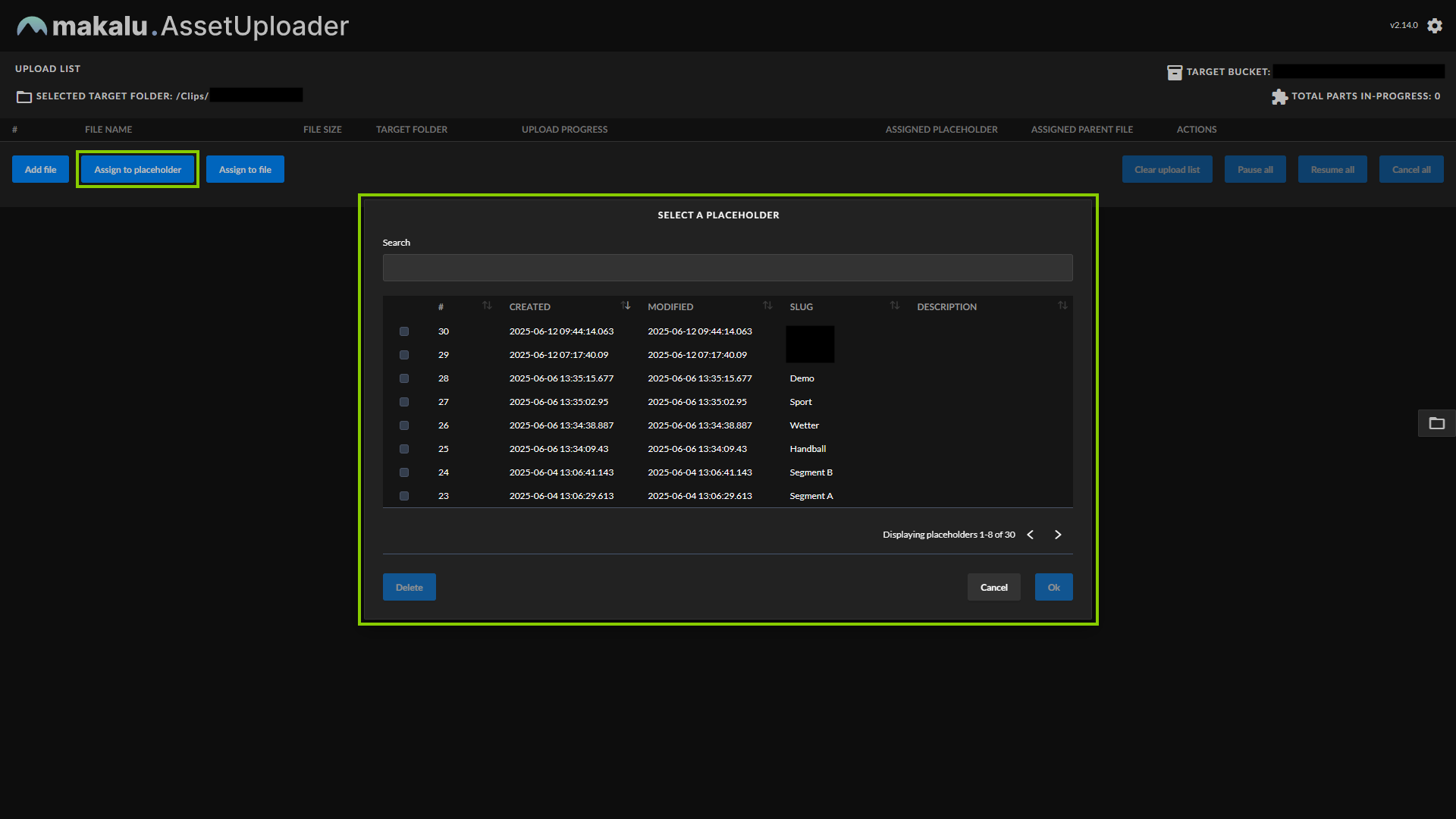 Asset Uploader - List of available placeholders