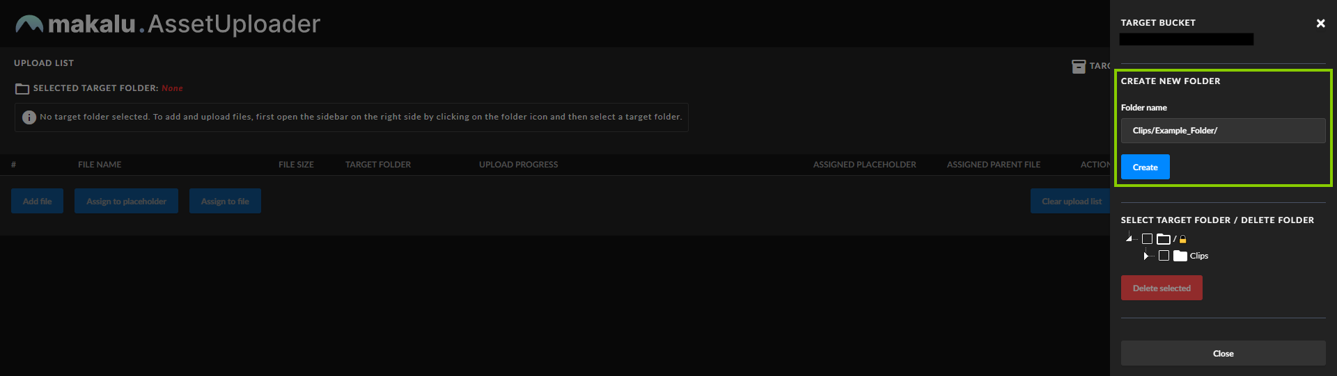 Asset Uploader - Create new folder