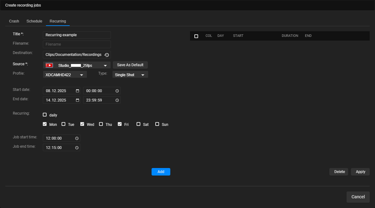 Automation - Create a recurring recording job