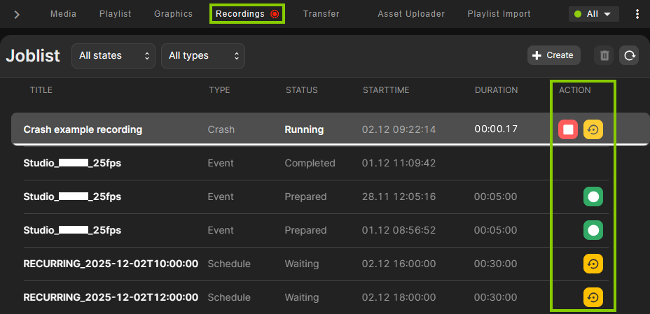 Automation - Recording job controls