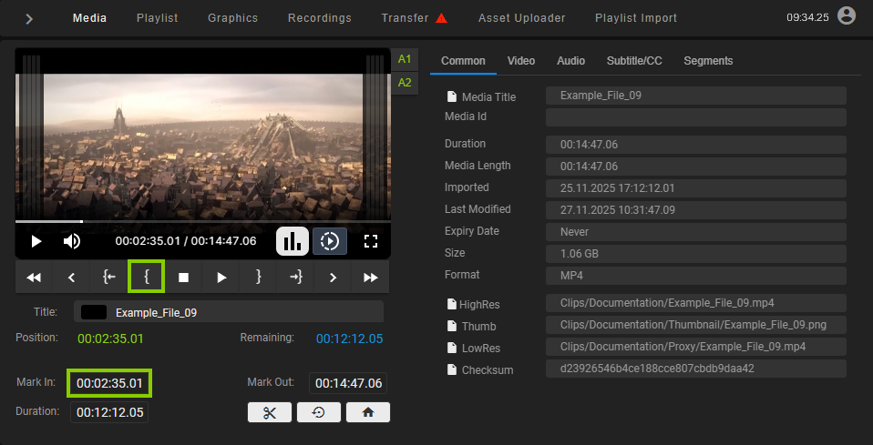 Automation - Media segments - Mark in set