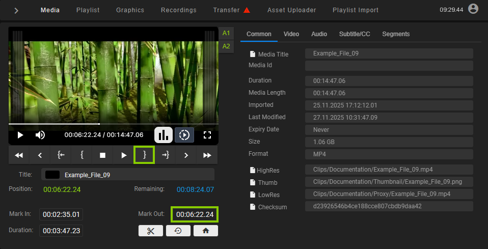 Automation - Media segments - Mark out set
