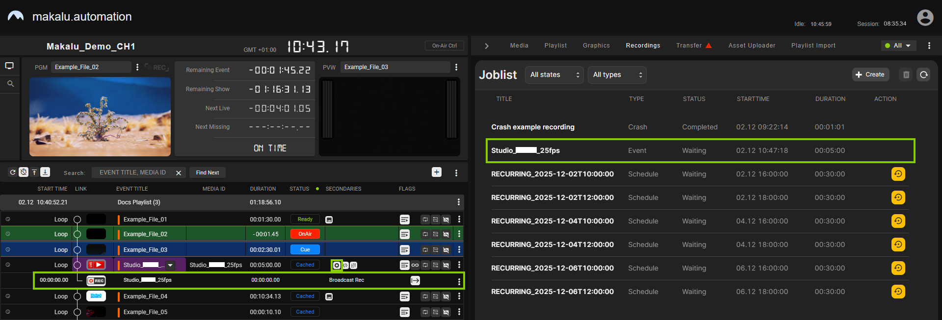 Automation - Recording secondary event added and recording job created
