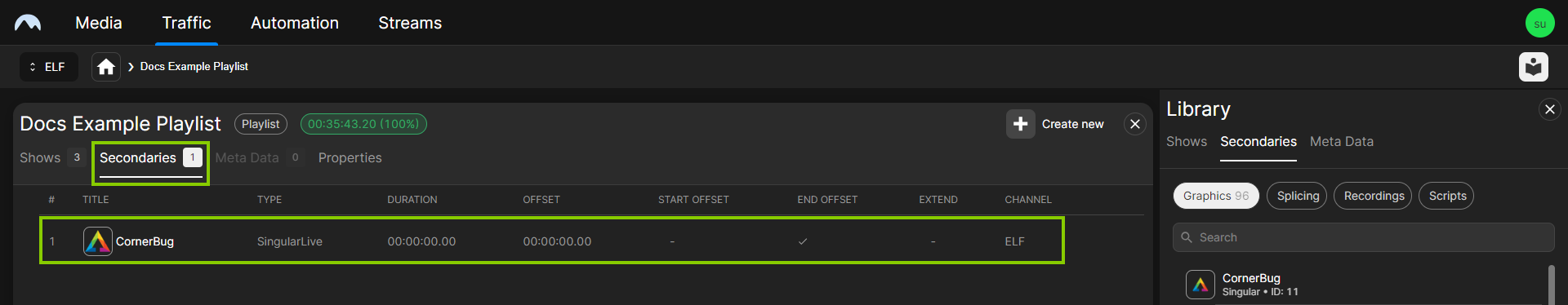 Traffic - Secondary event added to a playlist