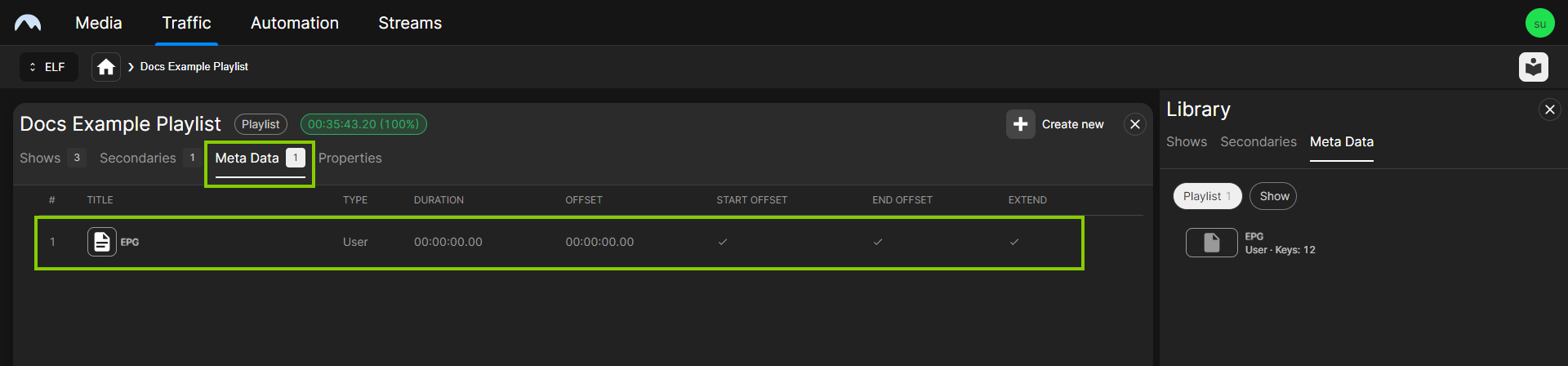 Traffic - Metadata keyset added to a playlist